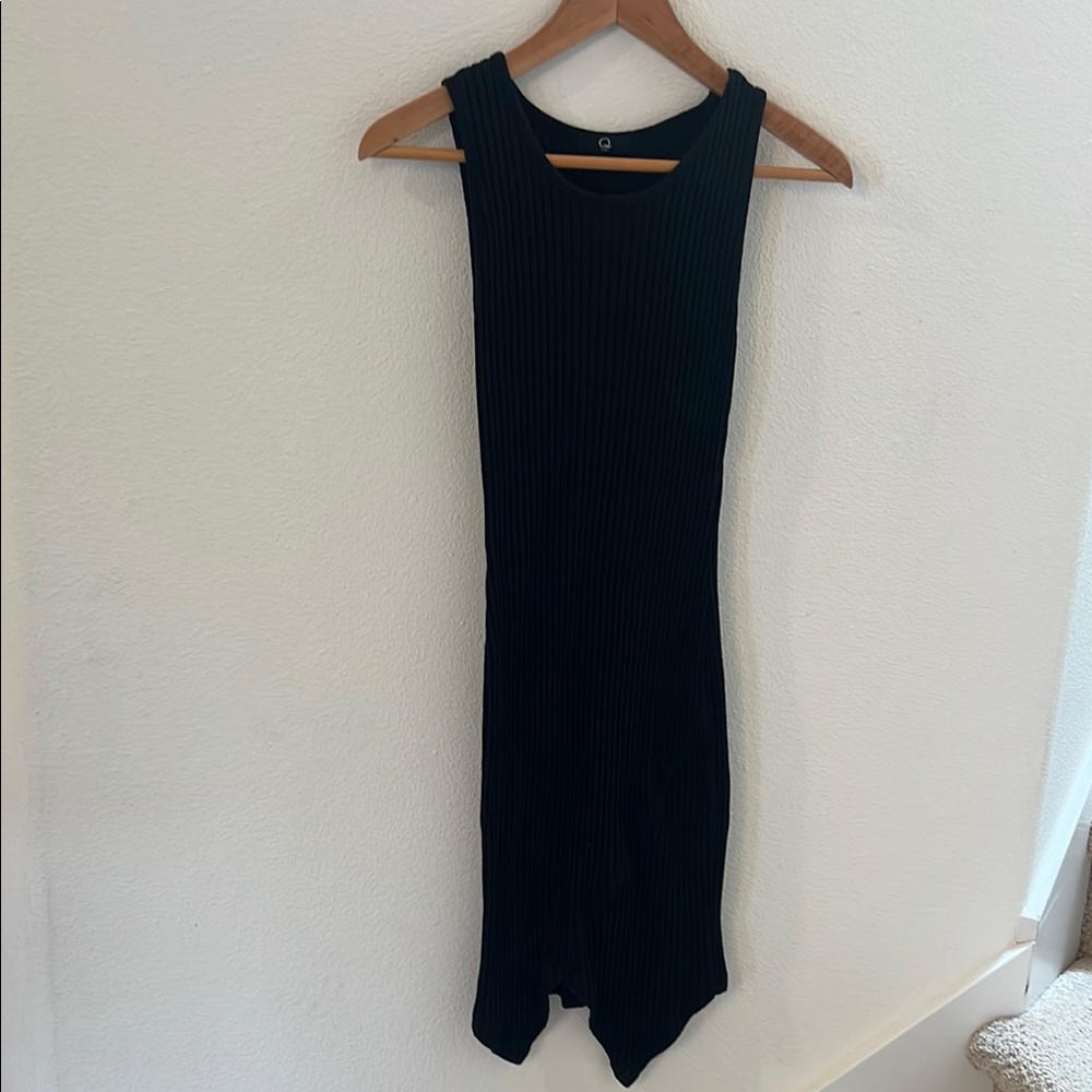 Black Asymmetrical Sheath Midi Dress